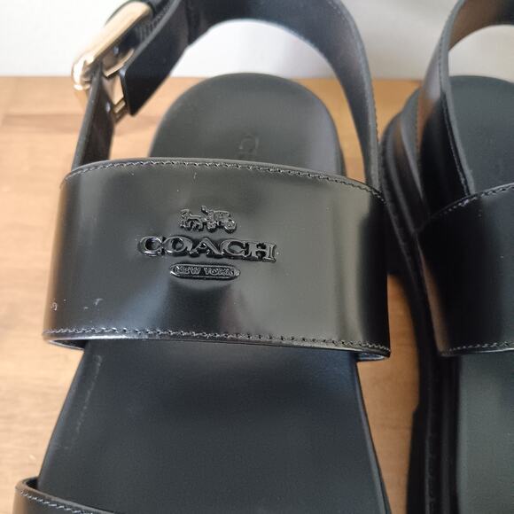 Coach Lockup Two Band Sandal CAP52 Size 6 B - Black Leather - Gold Buckle NWB - Picture 4 of 13
